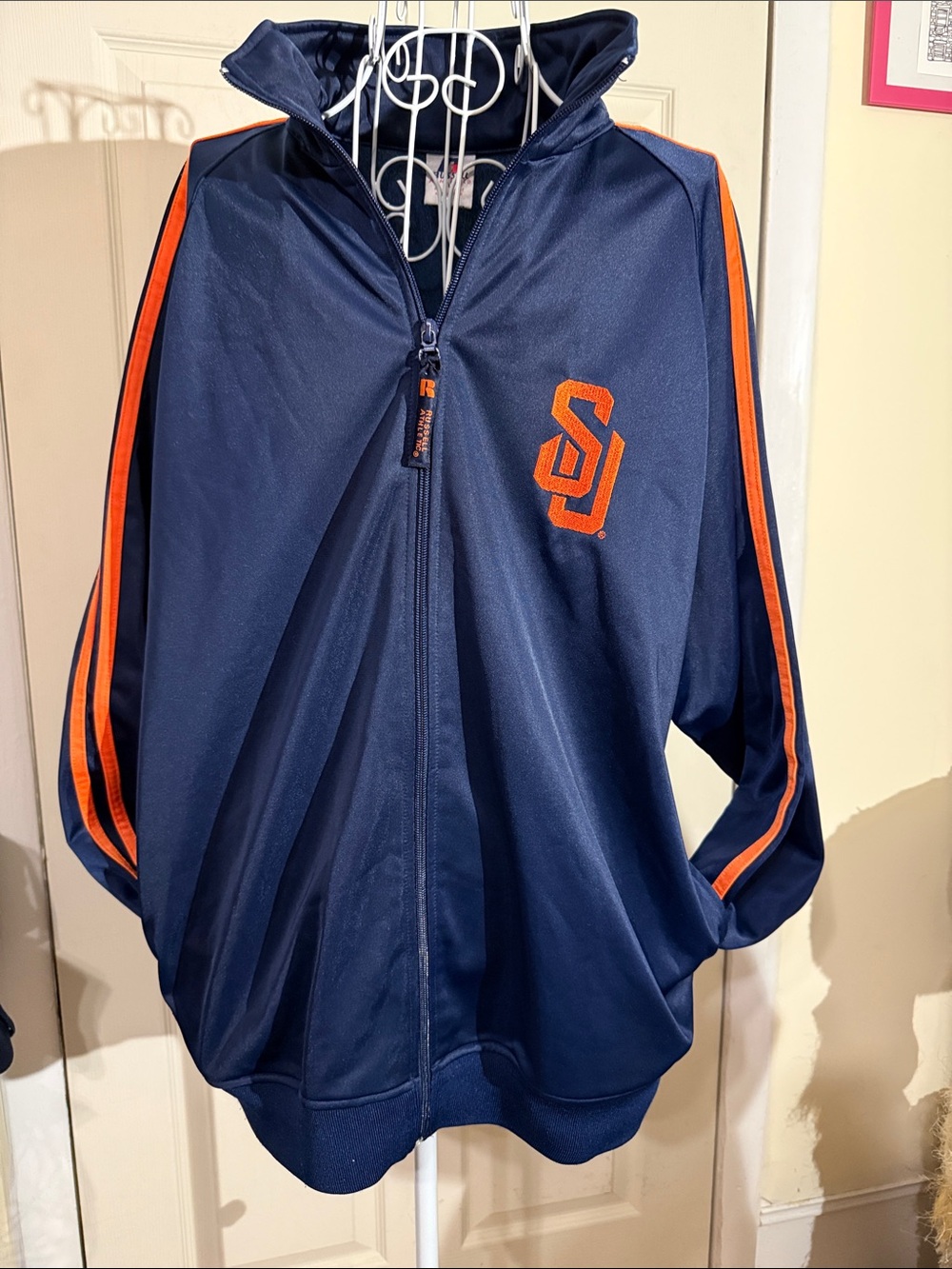 Vintage 90s Russell Athletic Syracuse University Track Jacket Heavy Knit Warmup
